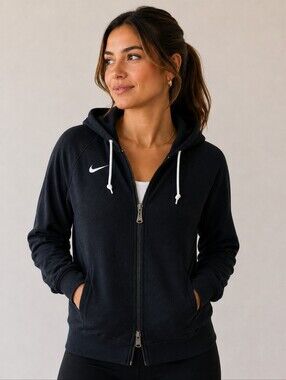 NIKE Black Full-Zip Performance FitDry Hoodie Jacket Double-zip Women's SMALL